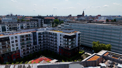 city ​​district street drone view Wroclaw Poland