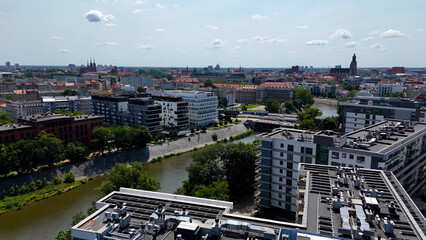 city ​​district street drone view Wroclaw Poland