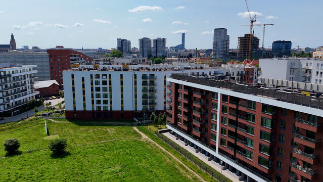 city district street drone view Wroclaw Poland