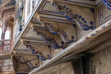 Close-Up of Traditional Blue Floral Architectural Details in Pushkar, India