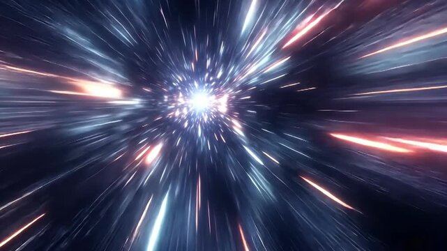 Abstract space travel, speed of light concept with light trails and speed effect, hyperspace jump and futuristic wallpaper with colorful rays and tunnel effect, cosmic background.
