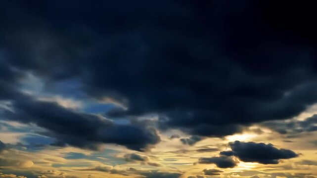 Sunset Sky Dramatic cloudscape over horizon,  sunlight breaks through, ideal for backgrounds