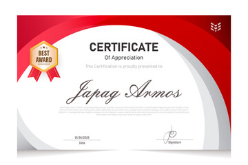 certificate of appreciation with a modern red and white theme