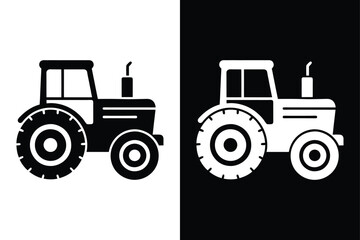 Trendy Farm Tractor Icon Vector. Black and White Silhouette Illustration