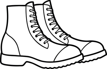 army combat boots outline vector, combat boot coloring book page