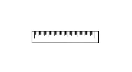 A simple black and white illustration of a ruler with measurement markings on a white background