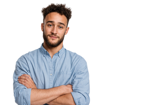Confident young businessman with arms crossed, Perfect for business, lifestyle, and portrait themes, isolated on transparent background - Powered by Adobe