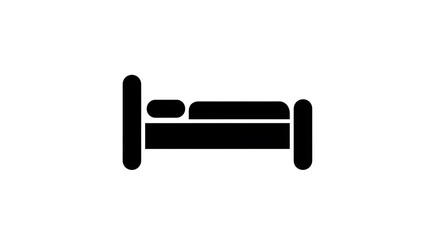 A simple black and white illustration of a bed with a pillow on a white background space filling