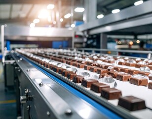 Obraz premium Chocolate bars on a factory conveyor belt (1)