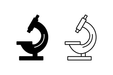 Microscope Vector Icons in Filled and Outline Style for Science and Medical Research Design