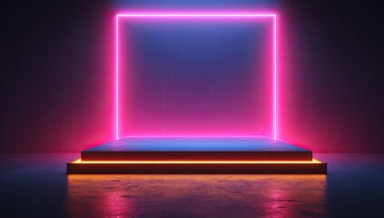 Neon rectangle frame on a platform