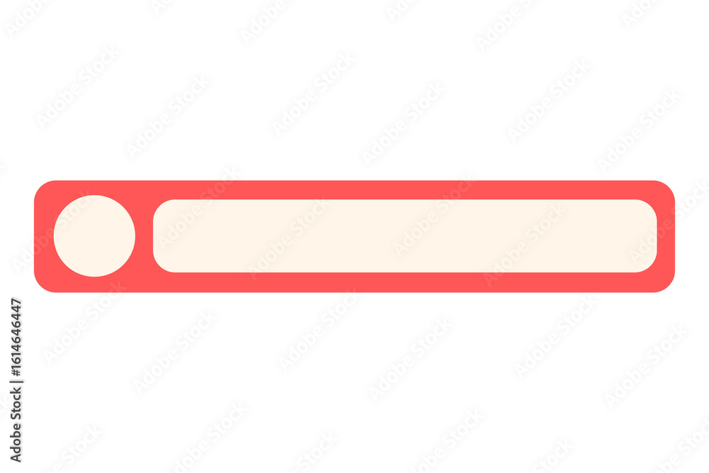 Fototapete bold coral red horizontal input/banner with rounded ends and a pale beige/cream text area. it has a 