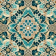 Fototapeta premium Elegant Turquoise Islamic Tile – High Detail Seamless Vector.