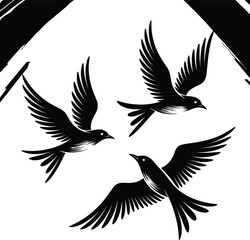 Obraz premium Vector Flying Birds Silhouette: Dynamic Flock for Freedom and Nature Concepts.
