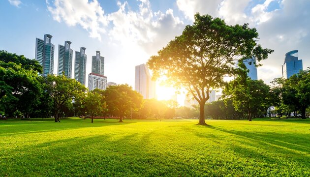 Urban park at sunset