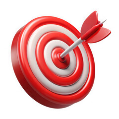 3d illustration of a 3d illustration of a red and white target with an arrow hitting the bullseye perfectly isolated on transparent background