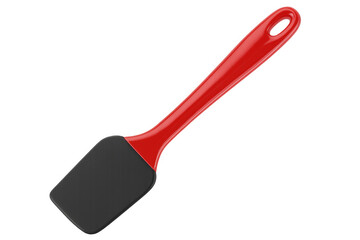 Red silicone spatula with black silicone tip on transparent background
