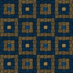 blue and yellow hand drawn squares of stripes. black repetitive background. vector seamless pattern. geometric fabric swatch. wrapping paper. design template for textile, home decor