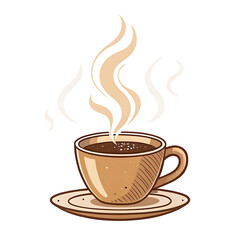 Obraz premium Steaming coffee cup illustration presents a warm beverage on a saucer with rising aroma, perfect for coffee lovers isolated on transparent background