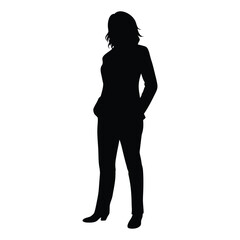 Silhouette of business woman standing in suit vector illustration for professional use and design projects