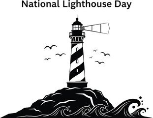 Vector art of a lighthouse stands tall national lighthouse day