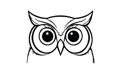 Minimal Vector Line Art of Owl Face with Large Eyes