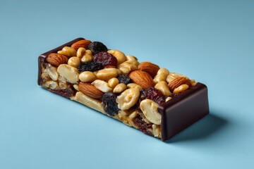 Delicious chocolate covered nut and dried fruit bar