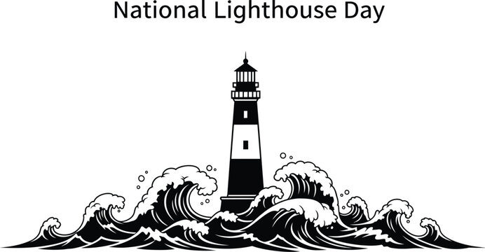 Vector art of celebrating national lighthouse day with a lighthouse in the ocean - Powered by Adobe