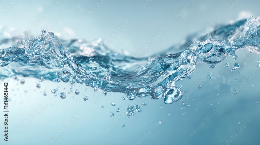 Poster crystal clear water forms dynamic splashes, reflecting light and creating an enchanting visual effec