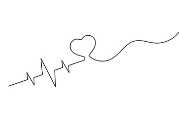 Heart beat pulse continuous one line drawing heart beat outline vector design
