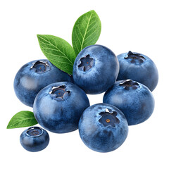 Fresh Blueberries with Green Leaves isolated on a transparent background 1