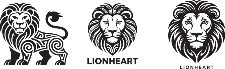 Obraz premium Tribal lion and roaring lion heads tribal art vector