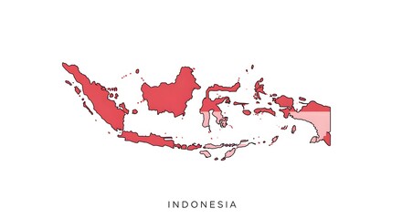 A stylized map of Indonesia filled with the red and white colors of its national flag.