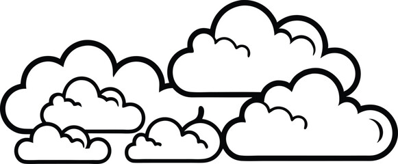 Group of fluffy white clouds in a simple outline silhouette