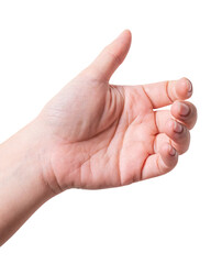 isolated of female hand holding something like a bottle or can.