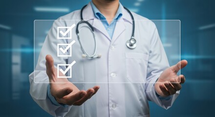 Doctor Holding Checklist, Medical App - Technology in Healthcare