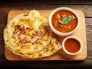 roti parata roti canai with lamb curry sauce