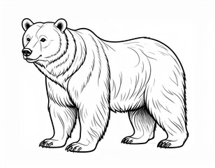 Black Outline Illustration of a Bear: Minimalist Wild Animal Silhouette in Side View with Bold Line Art Style for Nature Design, Mascot Concept, and Tattoo Inspiration on White Background
