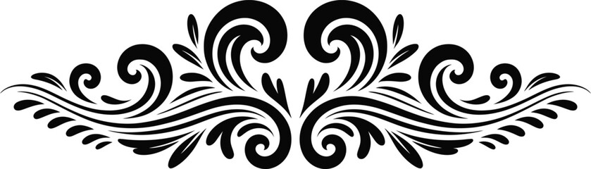 
Elegant black swirls and flourish curved scroll ornate decorative design element, Abstract Tribal Style Motifs ornament isolated on transparent background