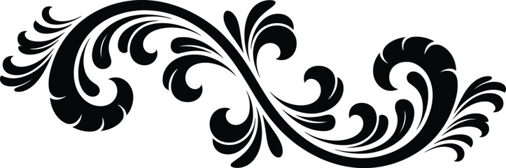 
Elegant black swirls and flourish curved scroll ornate decorative design element, Abstract Tribal Style Motifs ornament isolated on transparent background