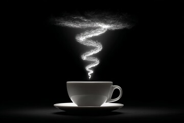 Coffee Cup with Magical Steam in Dark Atmosphere