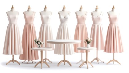 Elegant bridesmaid dresses displayed