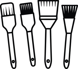 Collection of four distinct paint brushes in silhouette