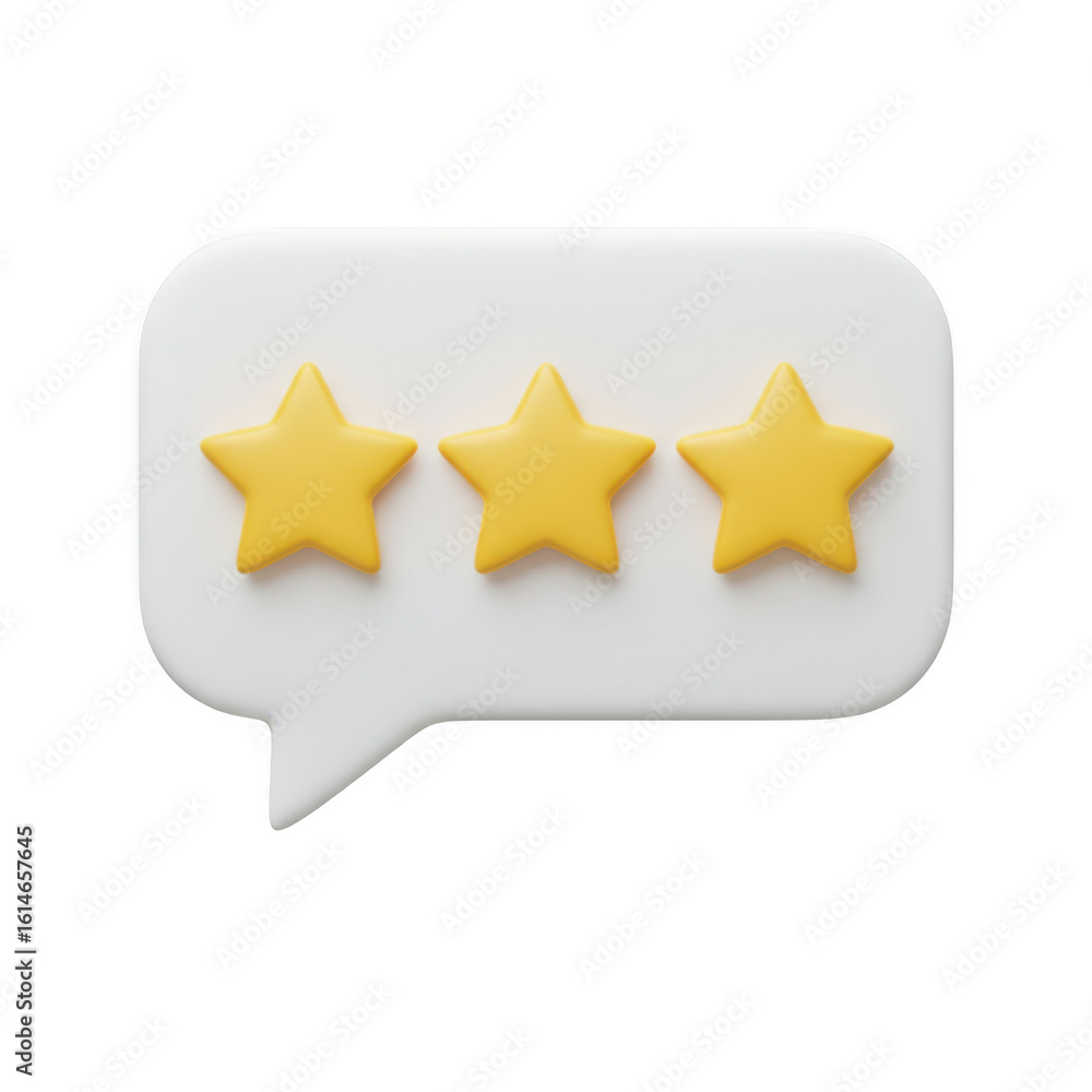 Poster 3d three star rating speech bubble isolated on transparent background