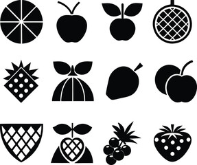 Collection of various fruit icons in silhouette style