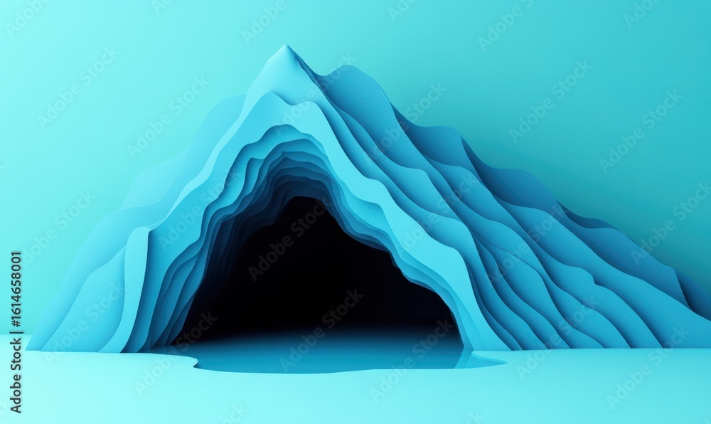 Aufkleber abstract cave design with layered blue shapes and dynamic depth