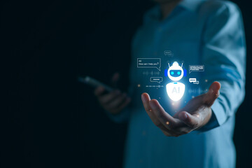 AI agent chatbot tech, voice assistant for customer service, futuristic smart automation,...
