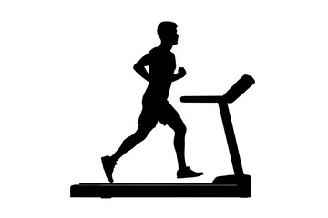 Silhouette of young man running on treadmill for fitness