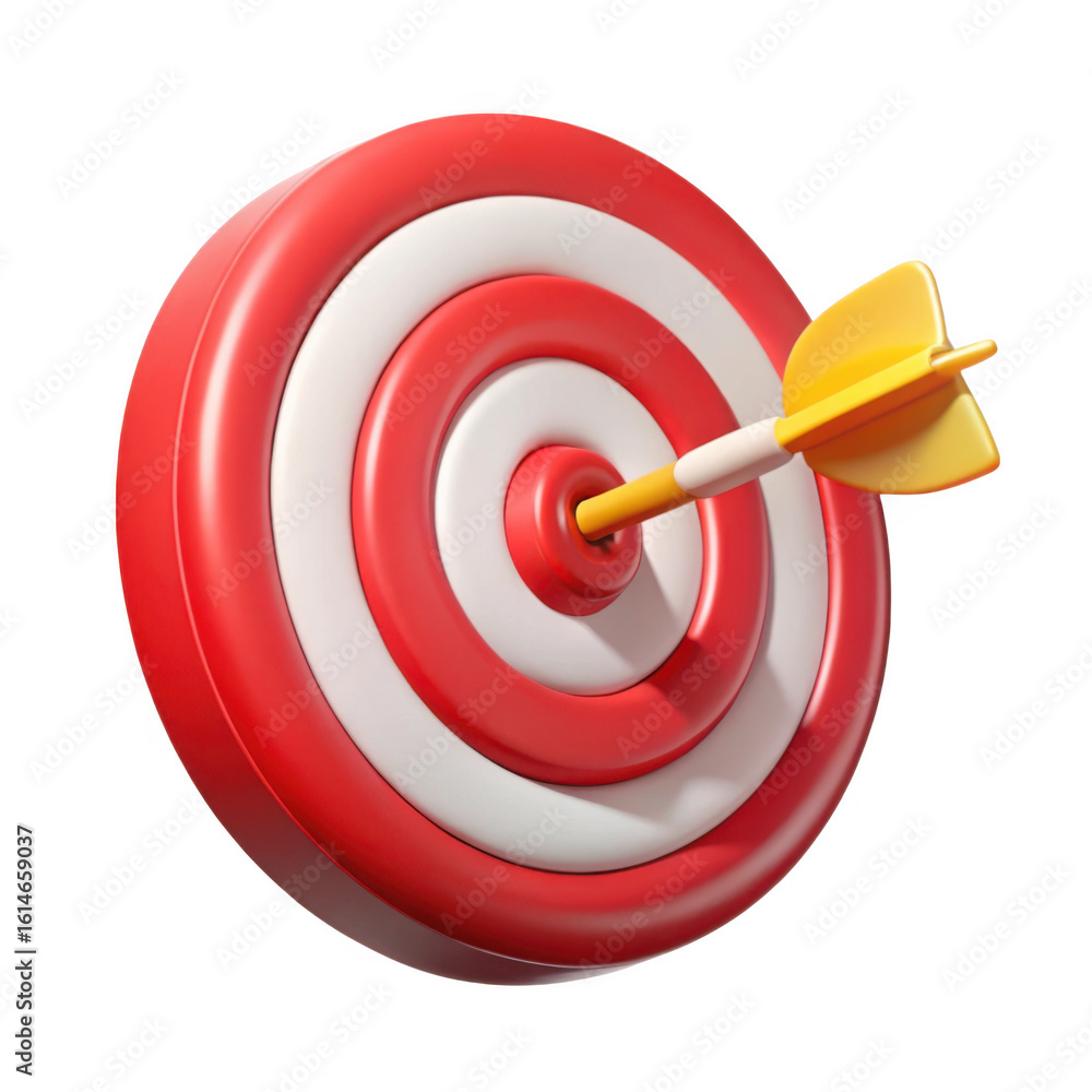 Poster 3d dartboard with arrow hit isolated on transparent background