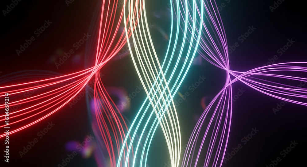 Poster abstract background featuring colorful neon light streaks forming a dynamic and modern design